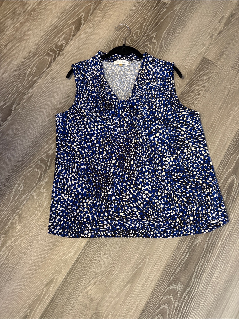 Calvin Klein Blue and White Printed Sleeveless V-Neck Camisole